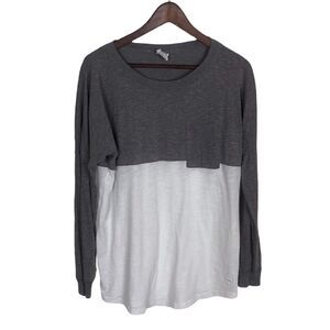 Pink Victoria's Secret White Gray Block Long Sleeve Pocket Shirt Women's Small